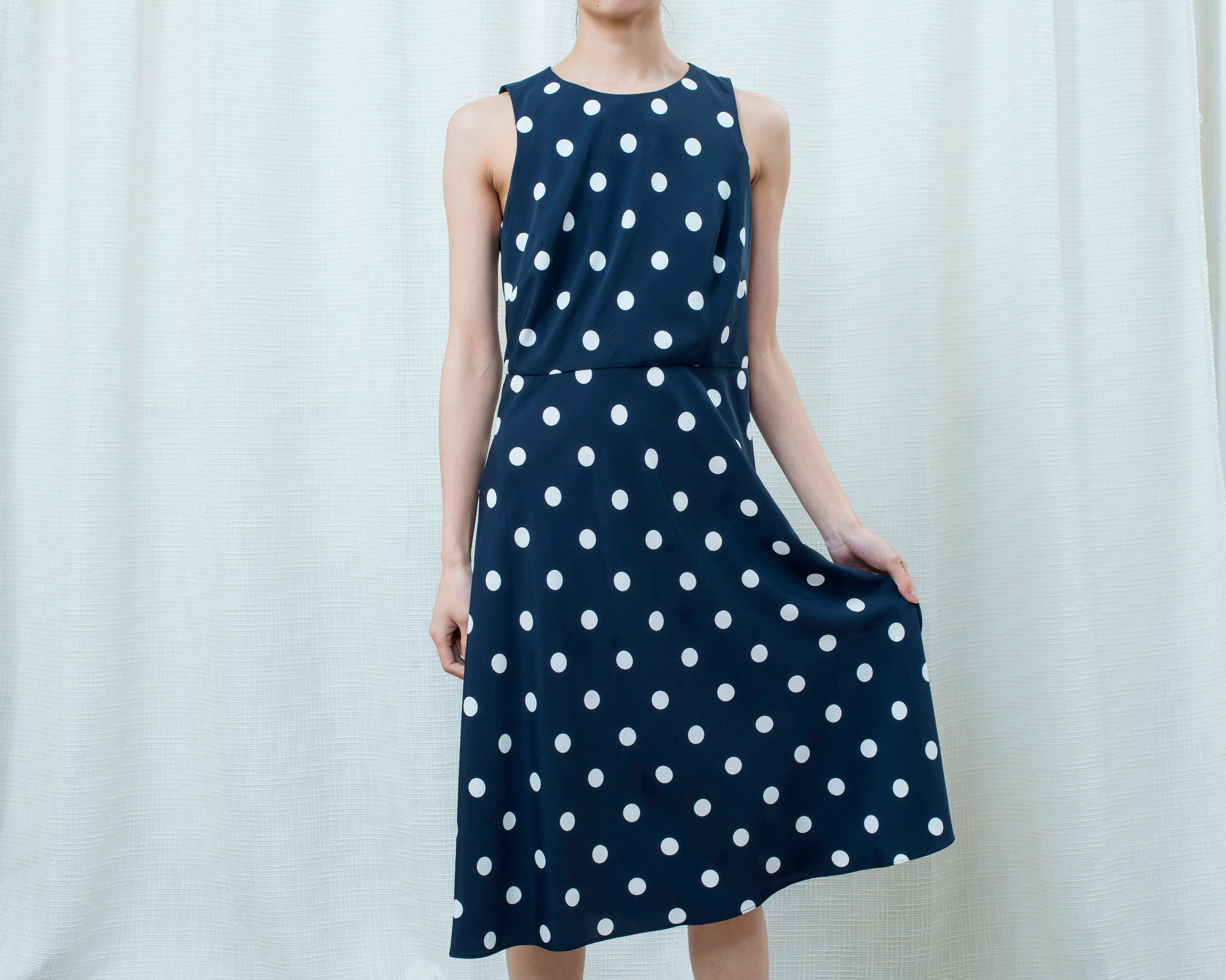ralph lauren navy polka dot dress