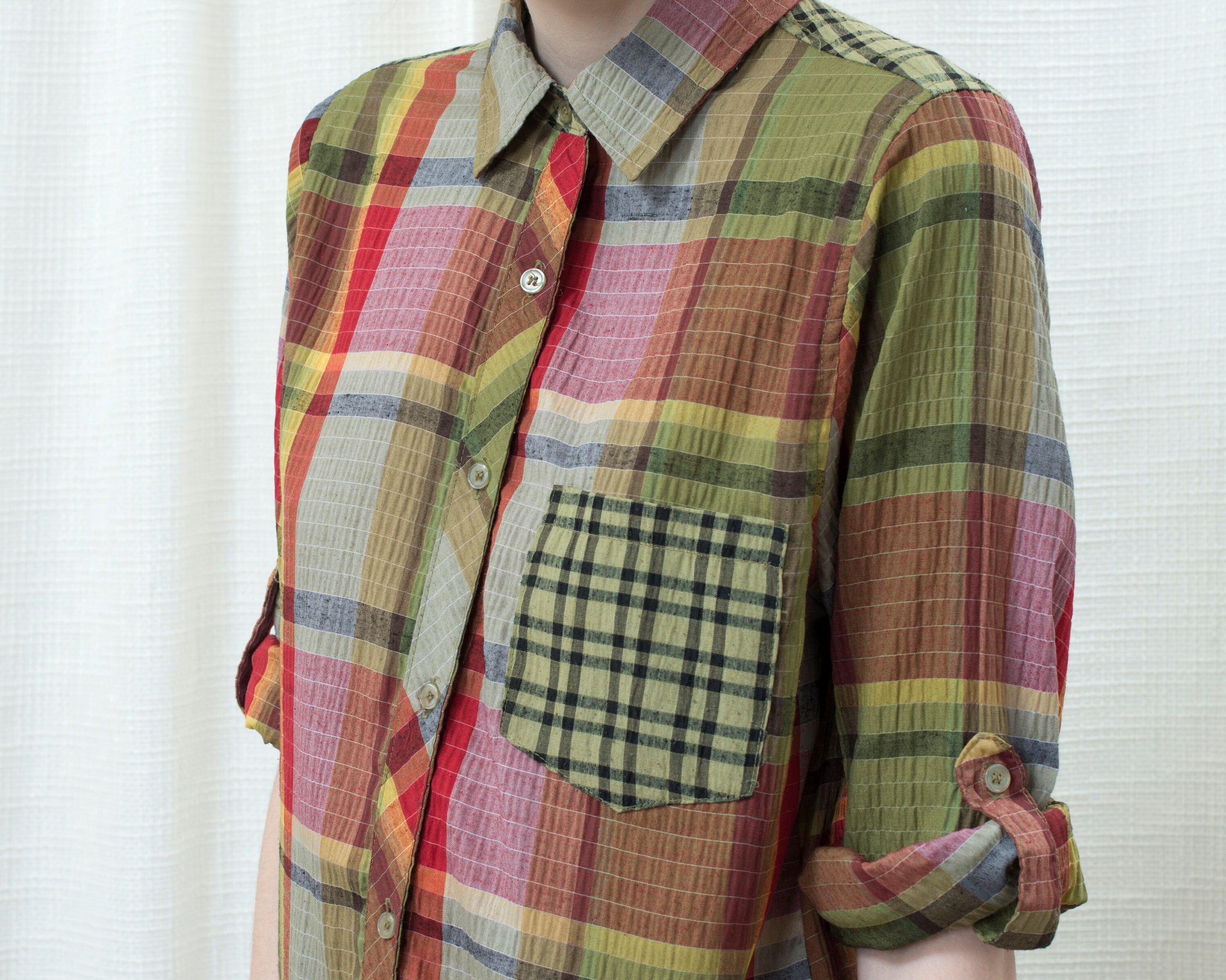 80er Jahre rot grün karierte lange Bluse Medium multicolor | Etsy