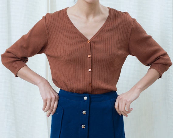 90s copper cardigan sweater medium | rust bronze t