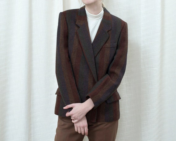 80s brown striped wool blazer large | rust stripe