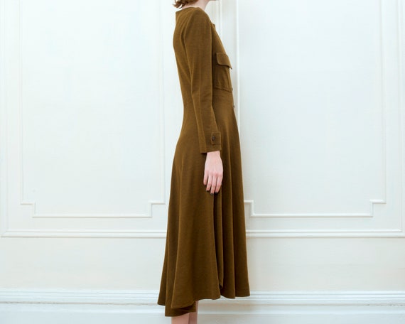 50s brown wool midi dress | patch pocket long sle… - image 5