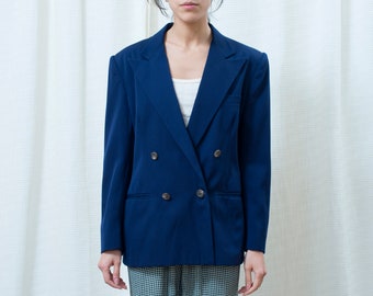 80s navy double breasted blazer medium | ralph lauren dark blue wool blazer | minimal point shawl collar blazer | minimalist preppy blazer