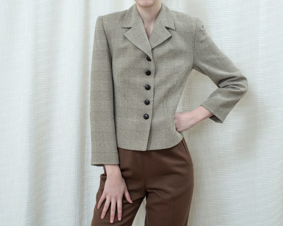 80s beige plaid riding jacket small | tan black pl