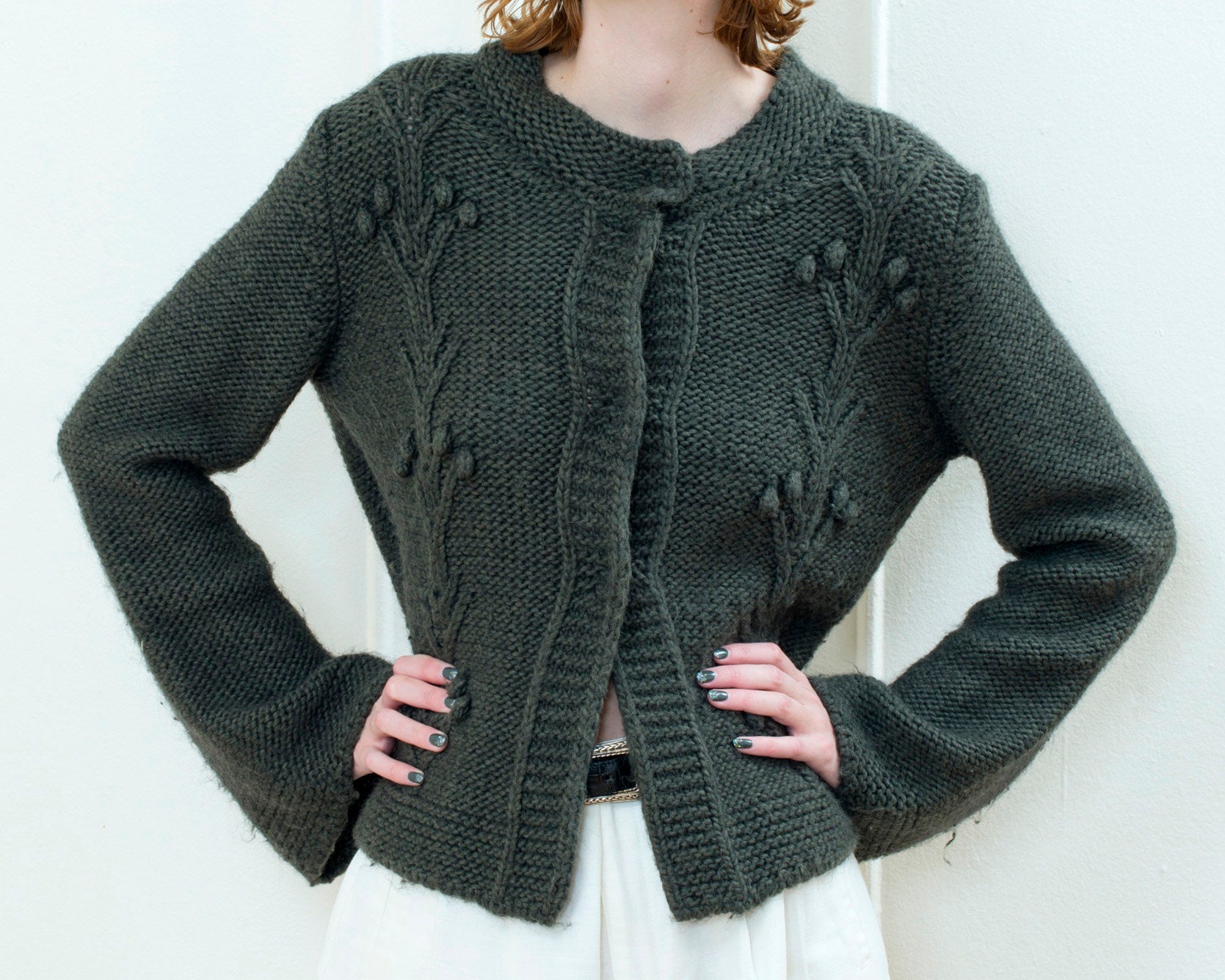 green popcorn cardigan