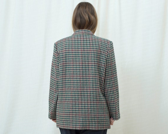 80s plaid houndstooth wool power suit blazer larg… - image 10