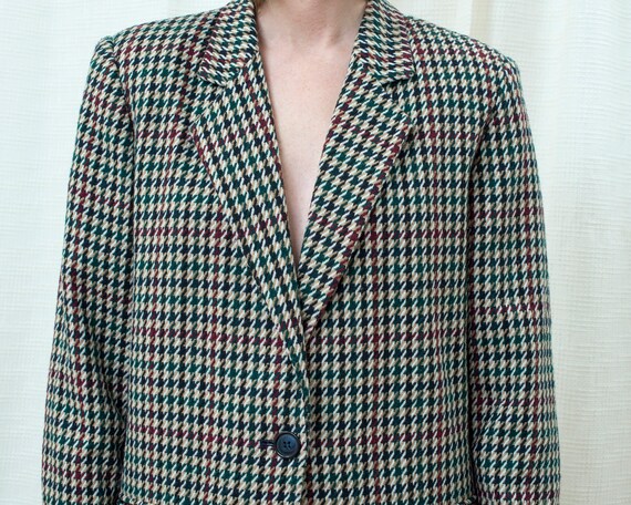 80s plaid houndstooth wool power suit blazer larg… - image 2