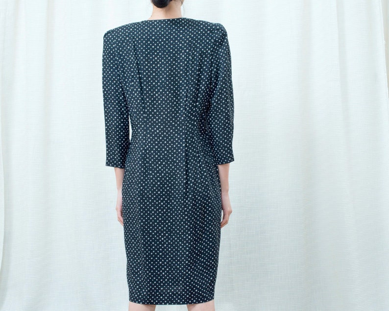 navy blue polka dot midi dress