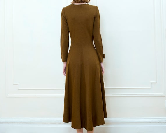 50s brown wool midi dress | patch pocket long sle… - image 6