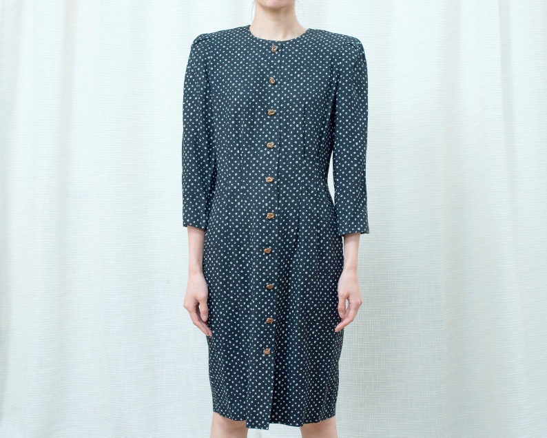 navy and white polka dot midi dress