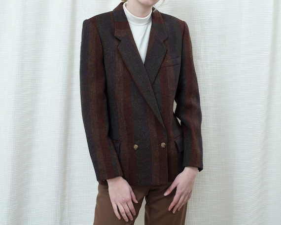 80s brown striped wool blazer large | rust stripe