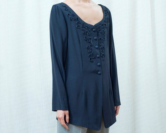 80s navy blue blouse medium | dark blue tunic blo… - image 5