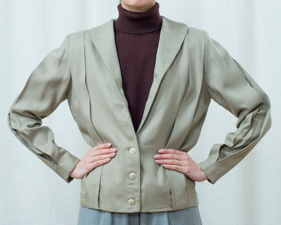 70s flax linen blazer medium | minimalist beige li