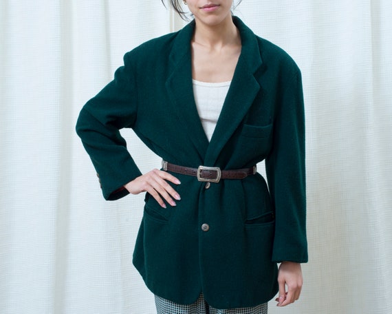80s green wool power suit blazer large | minimalis