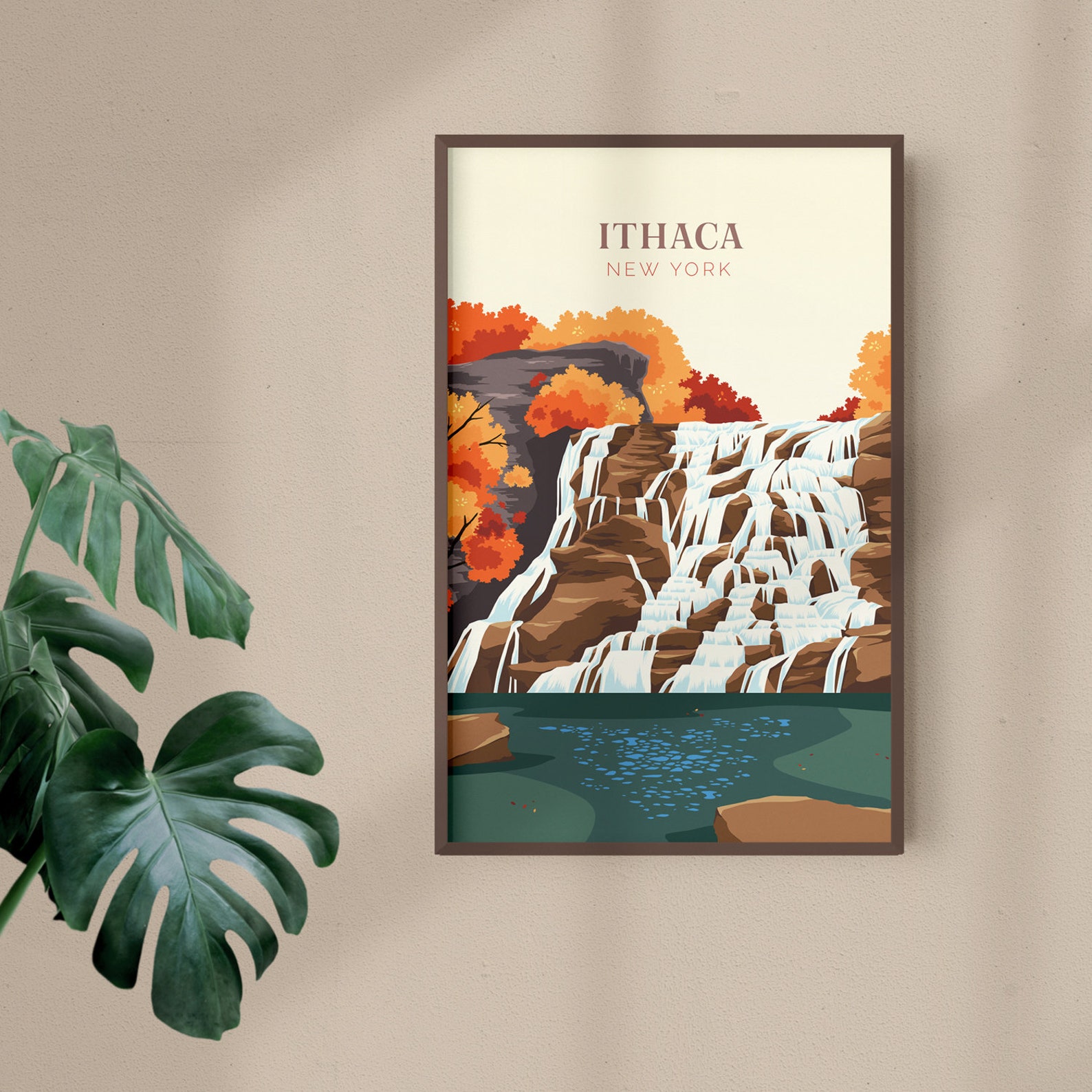 Print of Ithaca NY Ithaca Falls Travel Poster New York State Etsy