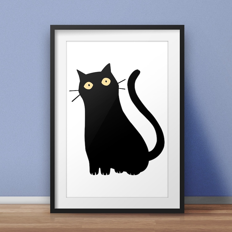  Minimalist  Black  Cat  Art Cat  Home Decor Cat  Art Painting of Etsy