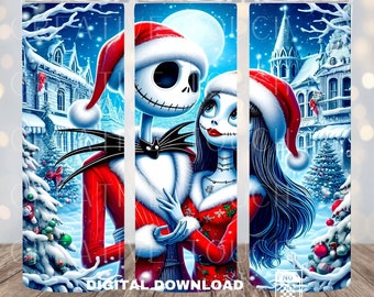 Envoltorio para vaso de pesadilla navideña: Diseño de Jack y Sally (PNG)