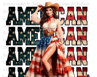 American Cowgirl PNG: 4th of July Sublimation Design (Digital Download)