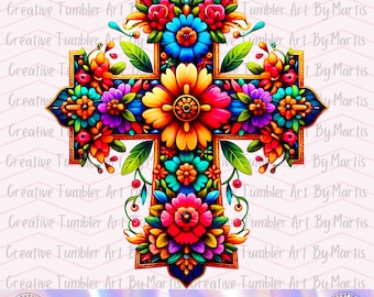 Croix chrétienne florale PNG : design de gobelet de Pâques (téléchargement numérique)