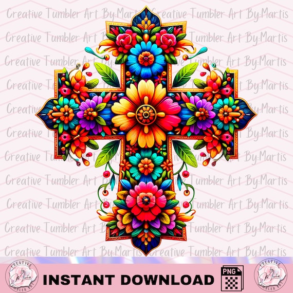Floral Christian Cross PNG: Easter Tumbler Design (Digital Download)