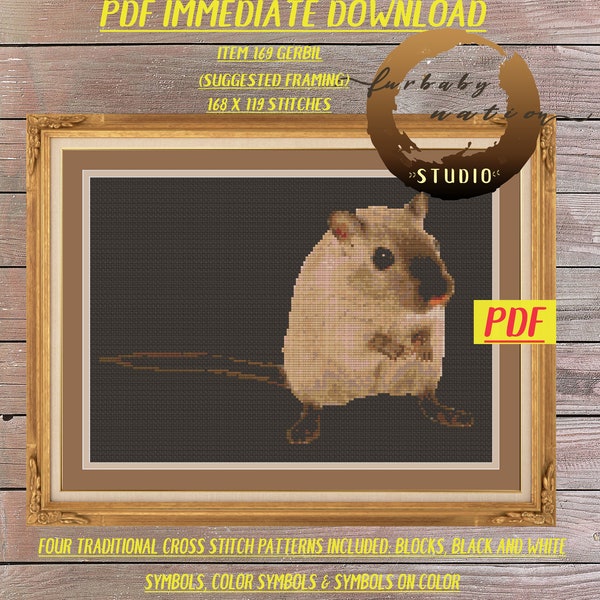 Brown Gerbil Counted Cross Stitch Pattern, XStitch PDF Pattern Download,  How To Cross-Stitch Instructions Included with Chart
