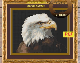 Bald Eagle Cross Stitch Pattern, XStitch PDF Pattern Download,  How To Cross-Stitch Instructions Included with Chart