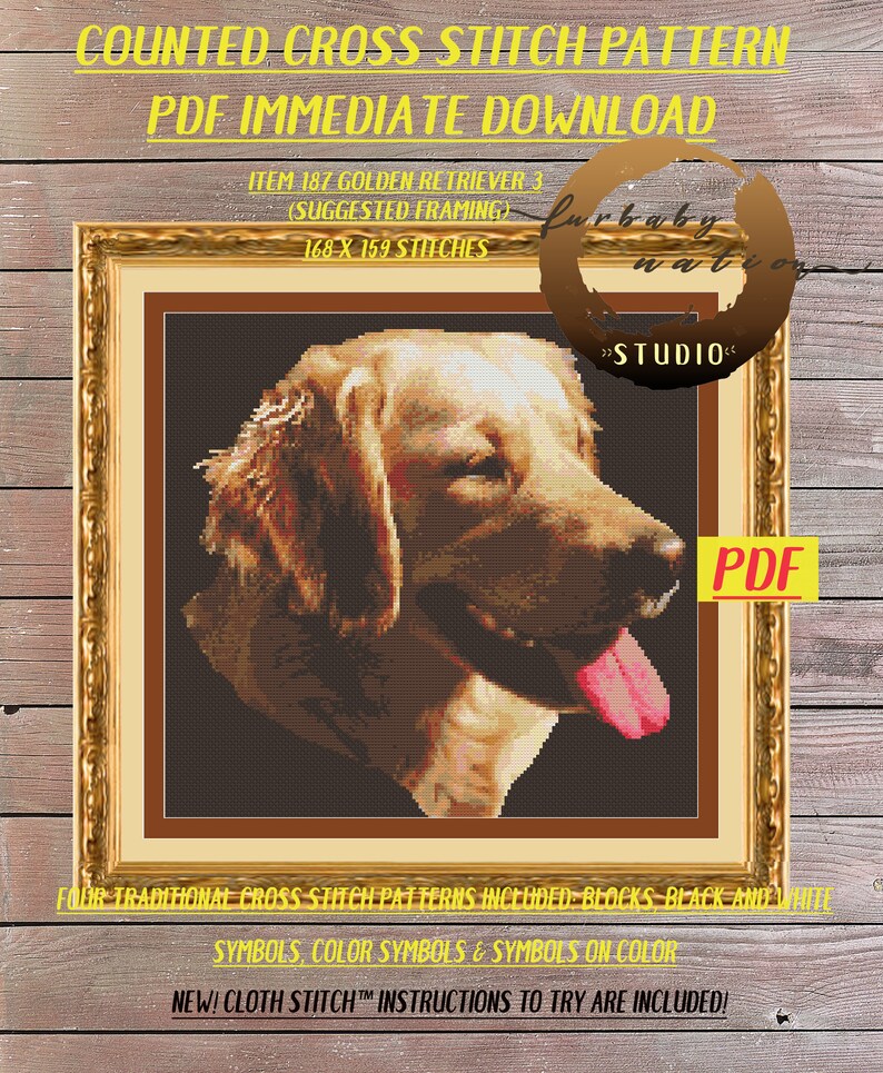 Golden Retriever 3 Cross Stitch Pattern Xstitch PDF Pattern Etsy