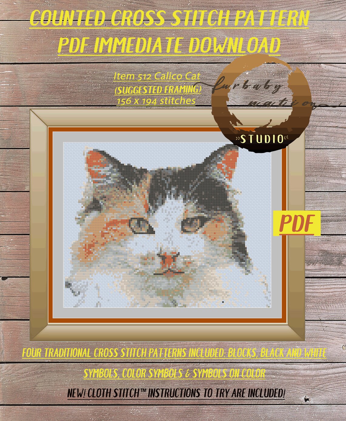 Calico Cat Cross Stitch Pattern Xstitch PDF Pattern Download Etsy