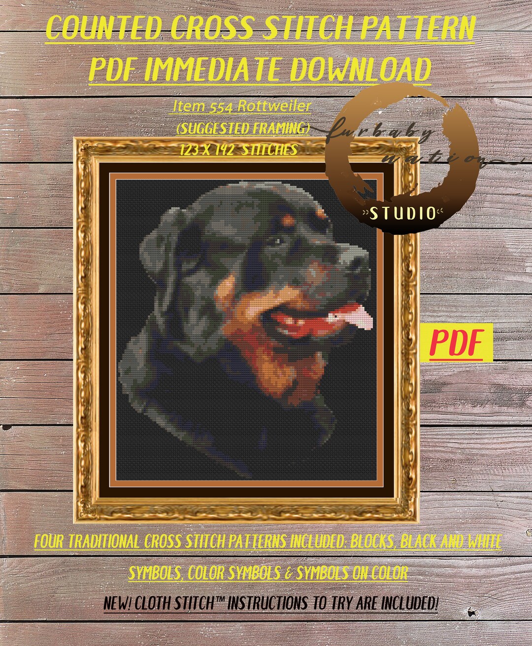 Rottweiler Cross Stitch Pattern, Xstitch PDF Pattern Download, How to