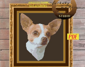 Brown and White Chihuahua Cross Stitch Pattern, XStitch PDF Pattern Download,  How To Cross-Stitch Instructions Included with Chart