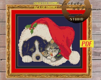 Christmas Puppy and Kitten Cross Stitch Pattern, XStitch PDF Pattern Download,  How To Cross-Stitch Instructions Included with Chart