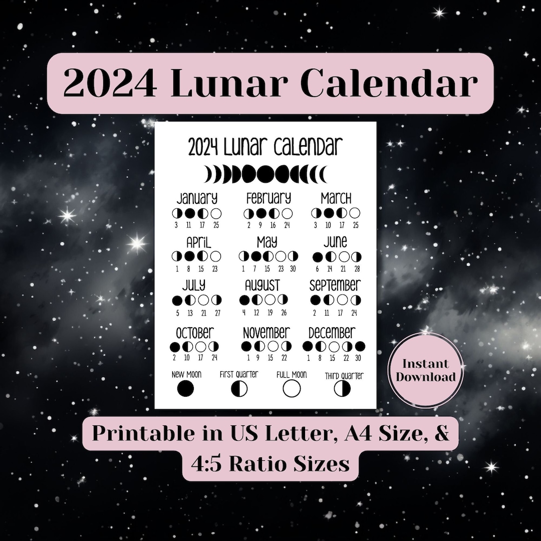 2025 Printable Lunar Calendar, Moon Phase Calendar, Moon Phase Wall Art