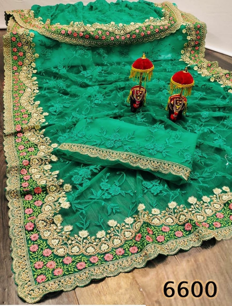 Designer Indian SareeOccasion sareeDesigner SareeWomen Party Wear Saree Soft Net Saree Full Embroidery Work Unstitch BlouseT0815