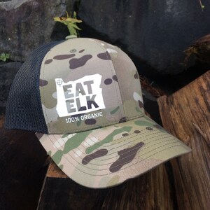 Elk Hunting Hat-Camo SnapBack hat with shape of Oregon