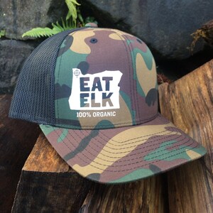 Elk Hunting Hat-Camo SnapBack hat with shape of Oregon