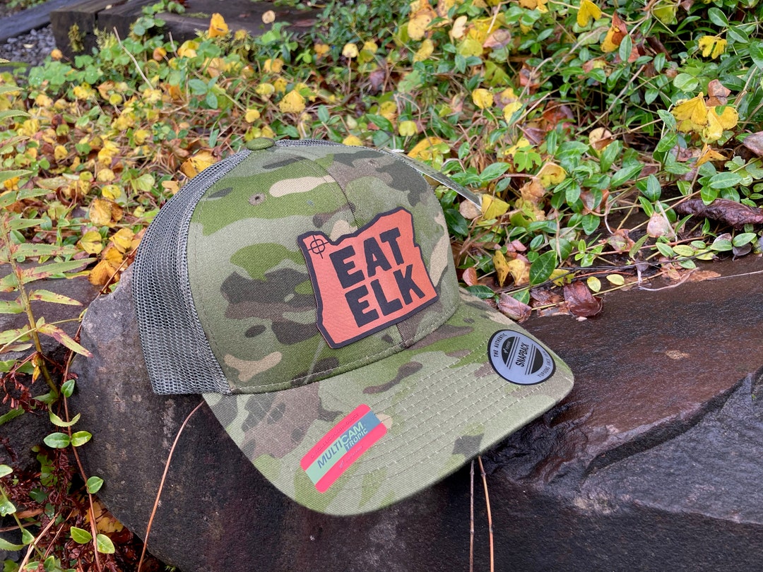 Elk Hunting Hatcamo Snapback Hat With Shape of Oregon Leather Etsy
