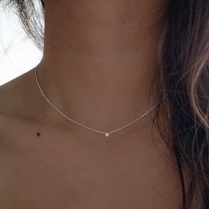 Dainty Silver Diamond Choker Necklace - Diamond Choker Necklace - 925 Sterling Silver Choker necklace - Handmade Minimalist - Tiny Diamond