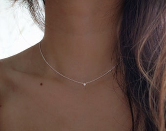 Dainty Silver Diamond Choker Necklace - Diamond Choker Necklace - 925 Sterling Silver Choker necklace - Handmade Minimalist - Tiny Diamond