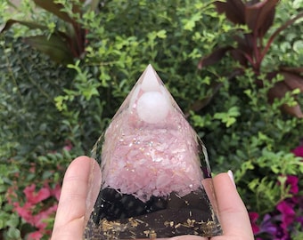 Rose Quartz Crystals Moon Black Obsidian Resin Organite Orgone Pyramid