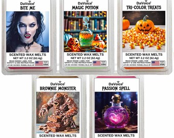 5 Pack - Citrus Orange Candy Corn Cherry Blossom Chocolate Halloween Wax Melts Fall Variety Pack Strong Scent Long-Lasting Soy Blend 11 oz