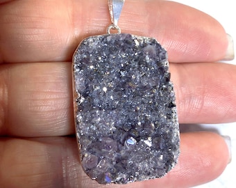 Angel Aura Amethyst Druzy Crystal Cluster Silver Pendant February Birthstone Gift, Amethyst Pendant, Crystal Pendant, Birthday Gift