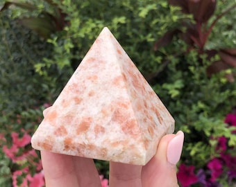 Pink Orange Sunstone Natural Crystal Pyramid Chakra Sacral Gemstone Medium