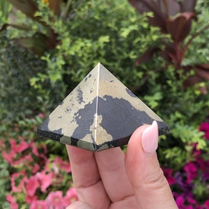 Black Gold Pyrite Crystal Pyramid Chakra, Natural Gemstone Pyramid