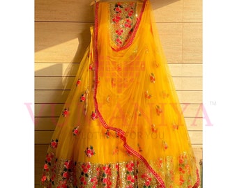 Yellow Haldi Lehenga Choli for Women, Indian Wedding Outfit