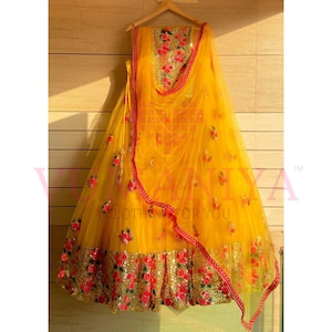 Yellow Haldi Lehenga Choli for Women, Indian Wedding Outfit