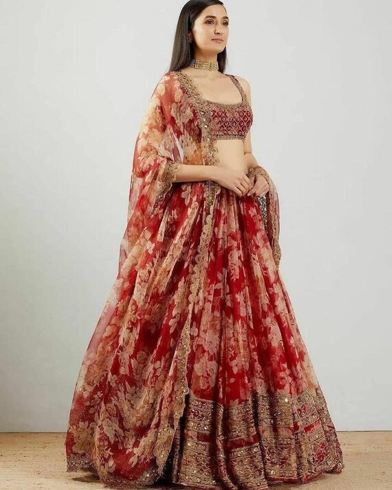 Red Floral Lehenga Choli Sabyasachi 