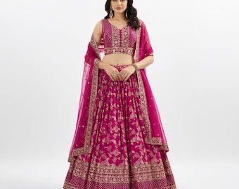 Pink sequins silk indian designer lehenga choli for women or girls