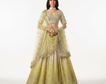 Yellow georgette lehenga choli Embroidered indian wedding designer haldi outfit for women