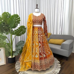 Orange Traditional Lehenga Choli Set: Embroidered Designer Outfit for Weddings & Navratri