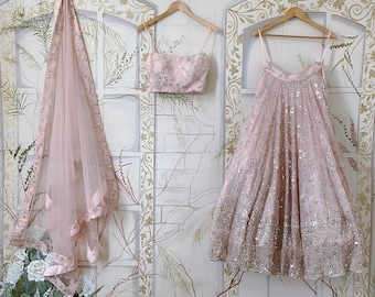 Baby Pink Partywear Lehenga Choli for Indian Pakistani Wedding, Made To Measure Lehenga Choli Set