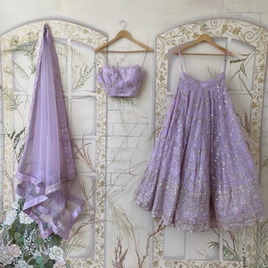 Lavender Georgette Lehenga Choli Set | South Asian Wedding Guest Outfit | Indian Lehenga | Ready to Wear Lehenga in USA | Plus Size